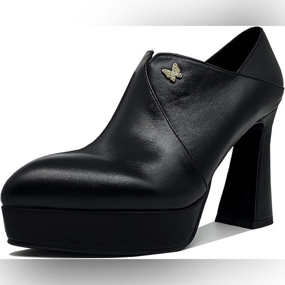 Women’s Black Platform Ankle Boots Chunky Heel Butterfly Side Zip Y2K Style - Picture 2 of 11